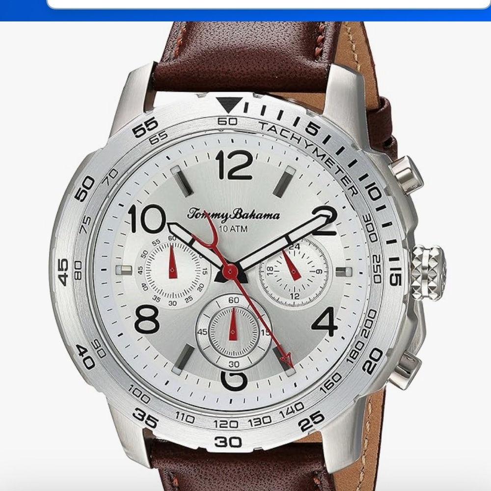 Tommy Bahama Silver and Tan Chronograph Watch